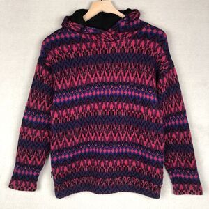 VTG‎ P&M Wool Hooded Sweater Women's Sz S Pink Fair Isle Zip Pockets SWEDEN